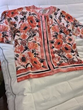 Isaac Mizrahi Pink and Orange Floral Button-Front Cardigan